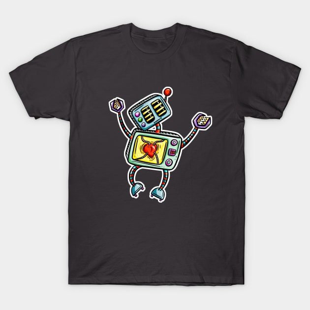 Jumping Cartoon Robot T-Shirt by Squeeb Creative